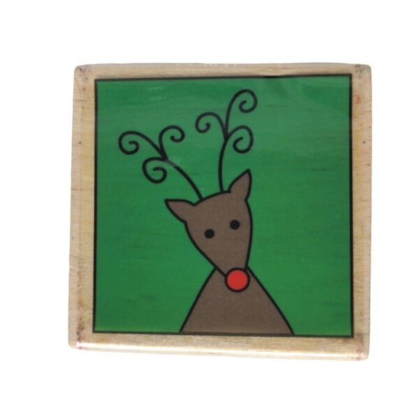 Hampton Art Rubber Stamp Christmas Reindeer Mounted 2" X 2" - Picture 1 of 2